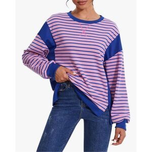 NEW Striped Crewneck Oversized Sweatshirt Pullover Sweater M